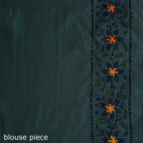Blue - Bengal Kantha Hand Embroidery Silk Cotton Chapa Work Saree 88