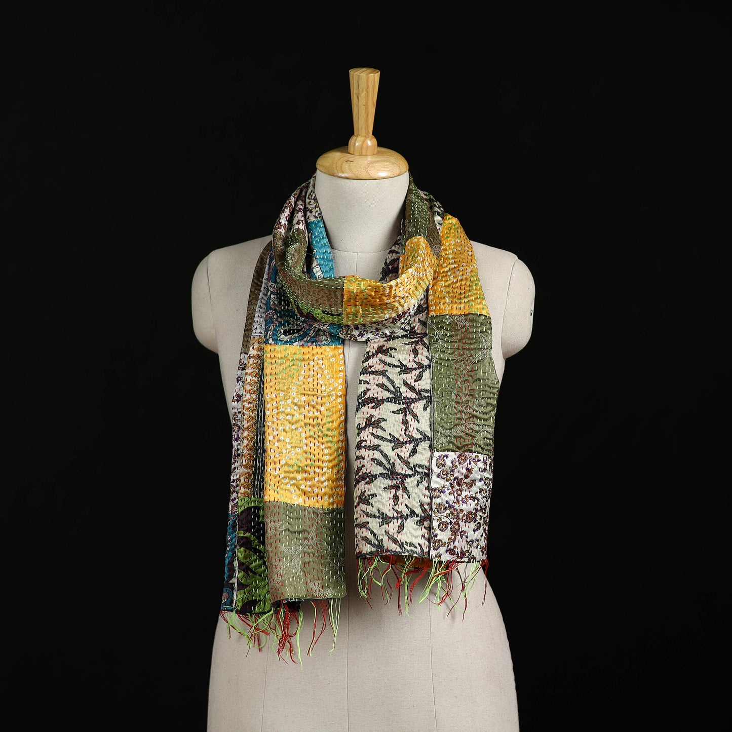 Bengal Kantha Handwork Patchwork Reversible Silk Stole 193