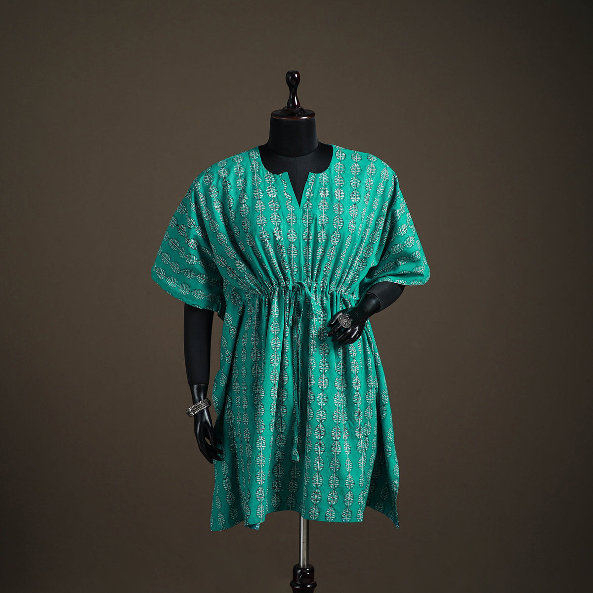 Akola Hand Block Print Natural Dyed Cotton Kaftan (Medium) 177