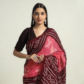 Buy Kutch Bandhani Tie-Dye Cotton Saree with Blouse Piece Online l iTokri.com