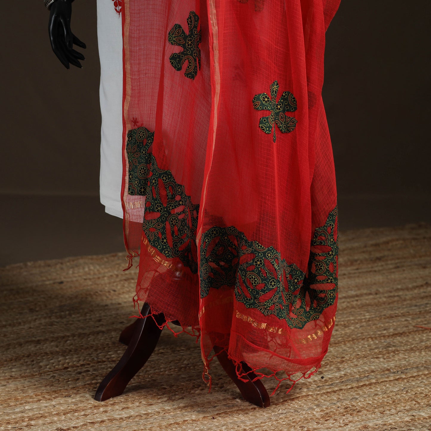 Kota Doria Cotton Barmer Applique Work Dupatta with Zari Border 05
