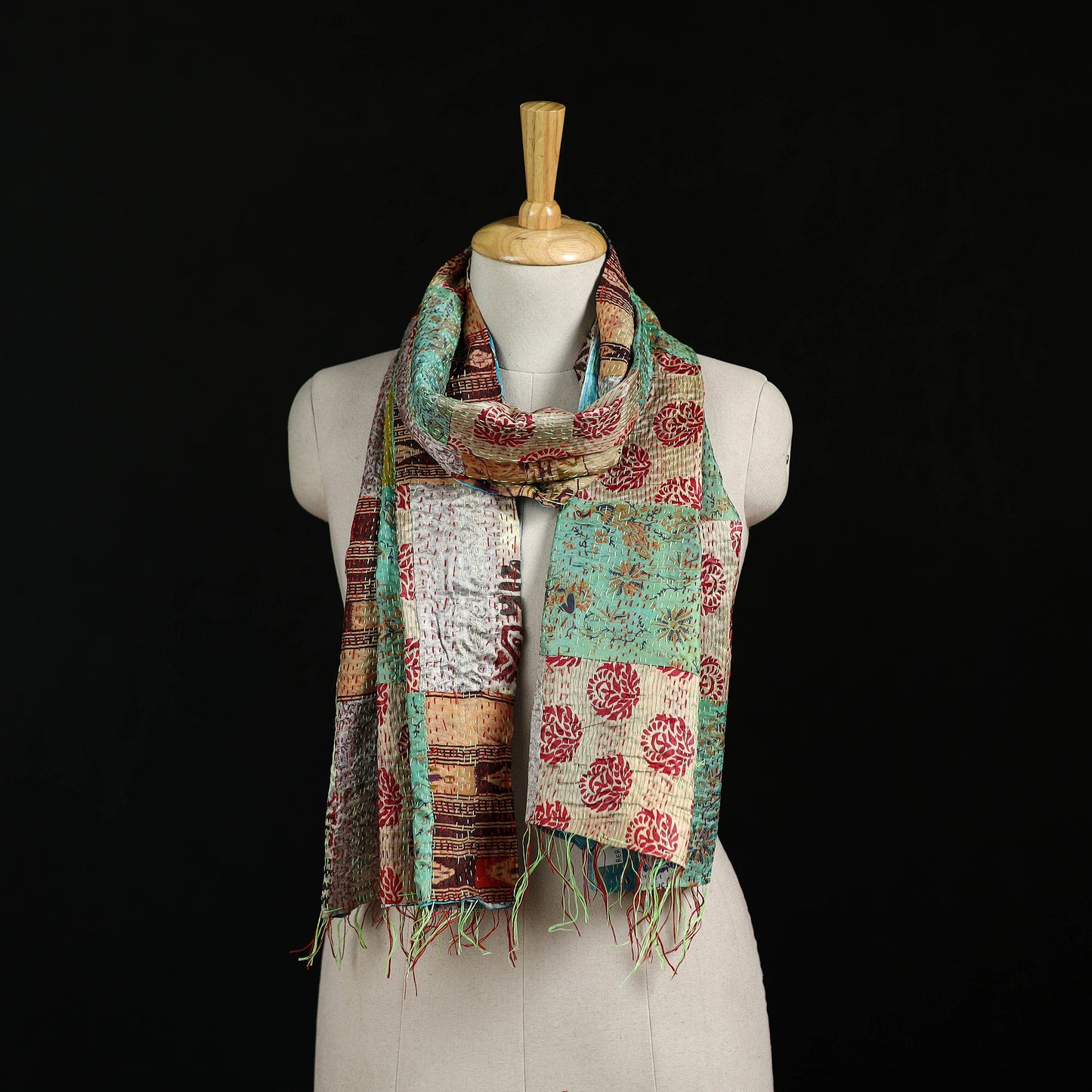 Bengal Kantha Handwork Patchwork Reversible Silk Stole 194