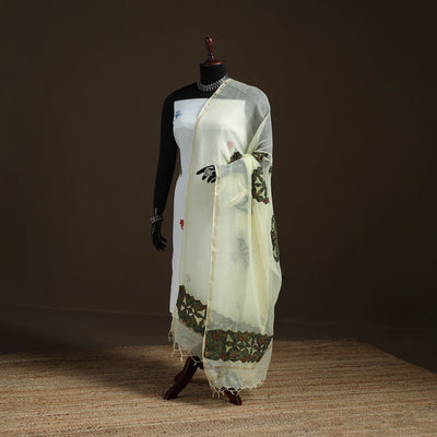 Kota Doria Cotton Barmer Applique Work Dupatta with Zari Border 06