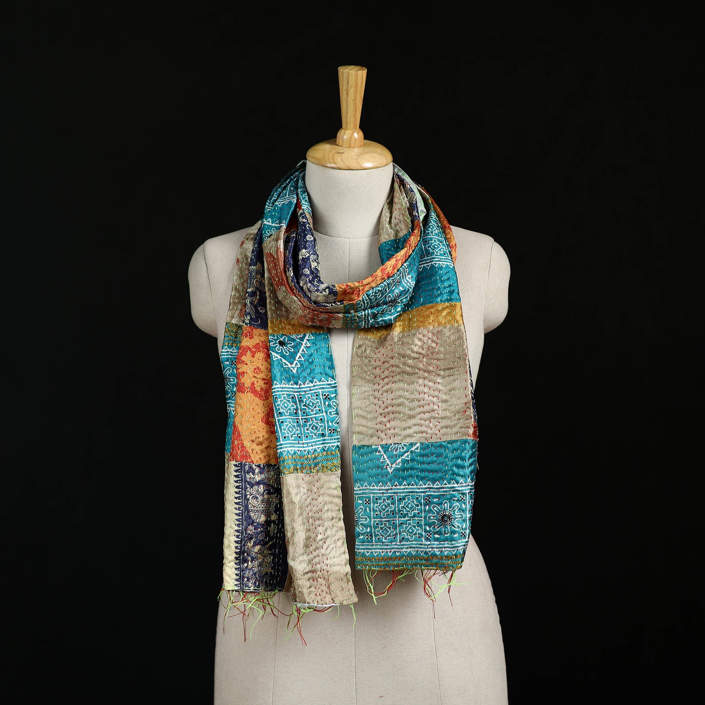 Bengal Kantha Handwork Patchwork Reversible Silk Stole 195