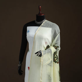 Kota Doria Cotton Barmer Applique Work Dupatta with Zari Border 06
