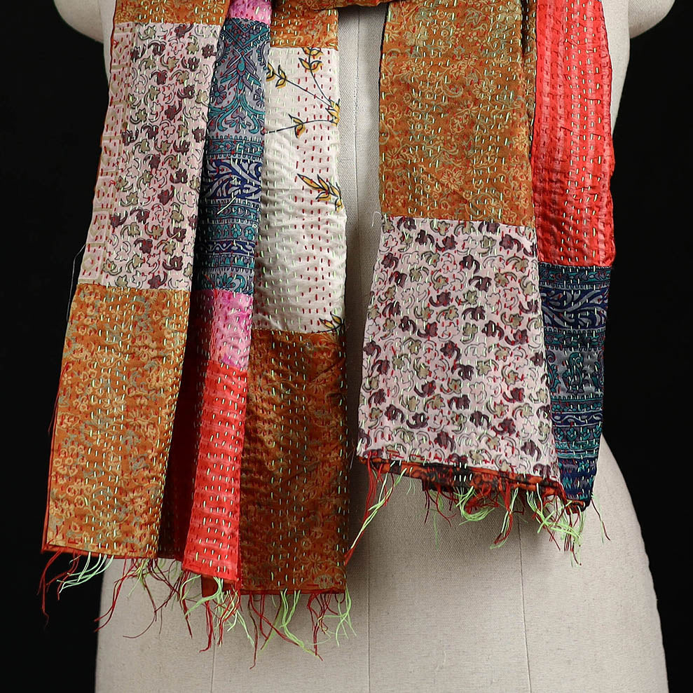 Bengal Kantha Handwork Patchwork Reversible Silk Stole 196