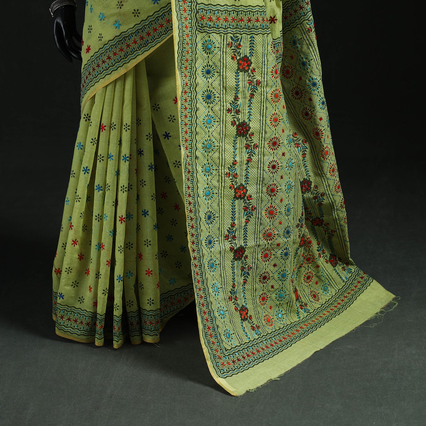 Bengal Kantha Hand Embroidery Silk Cotton Chapa Work Saree 89