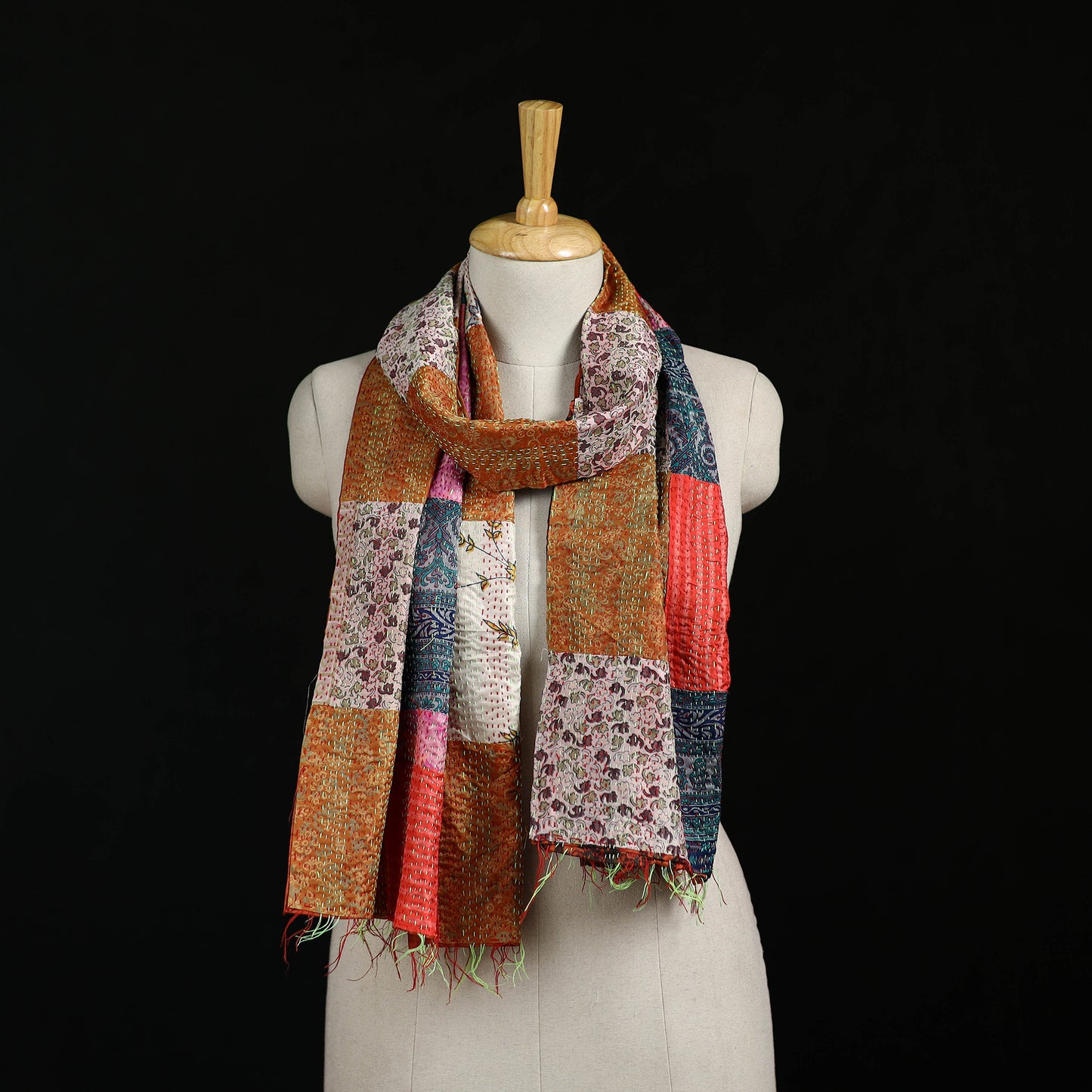 Bengal Kantha Handwork Patchwork Reversible Silk Stole 196