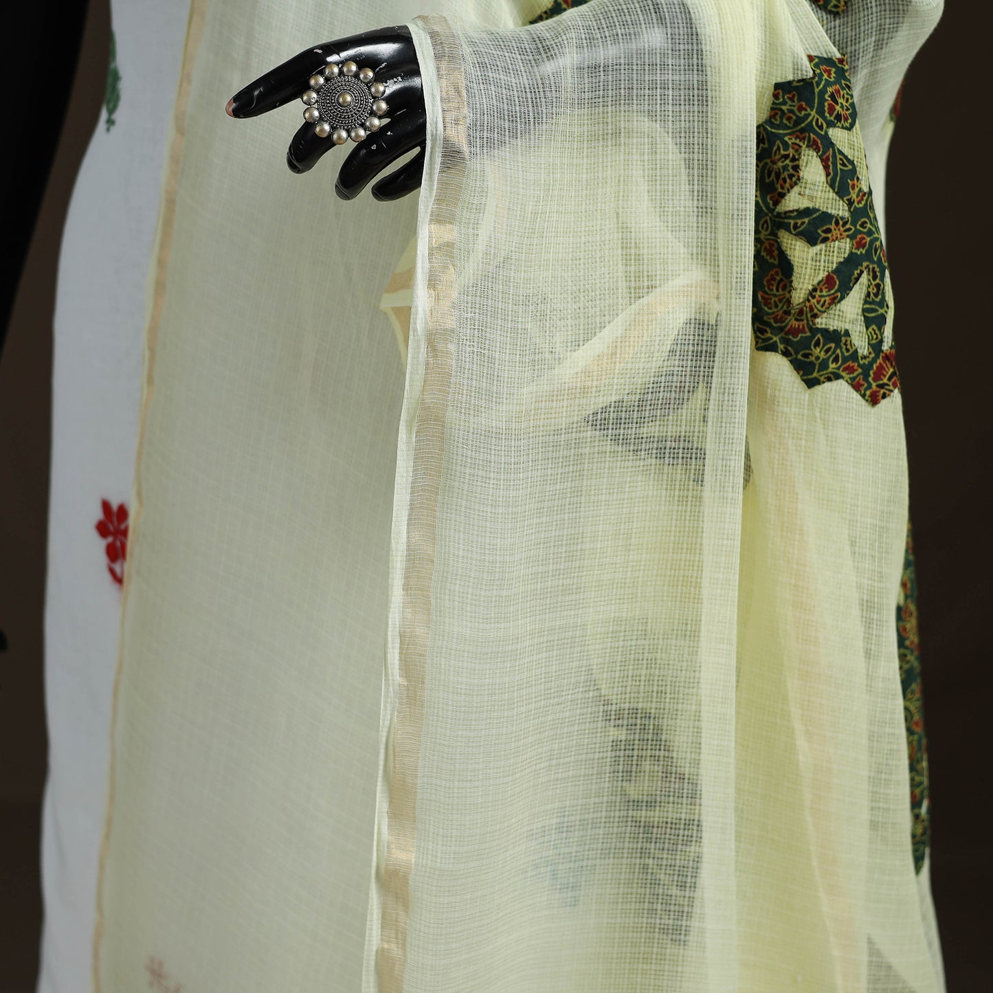 Kota Doria Cotton Barmer Applique Work Dupatta with Zari Border 06