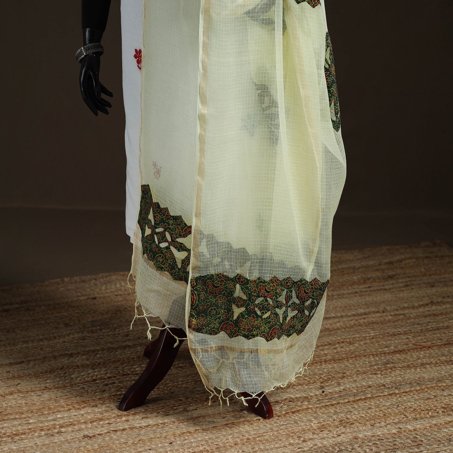 Kota Doria Cotton Barmer Applique Work Dupatta with Zari Border 06