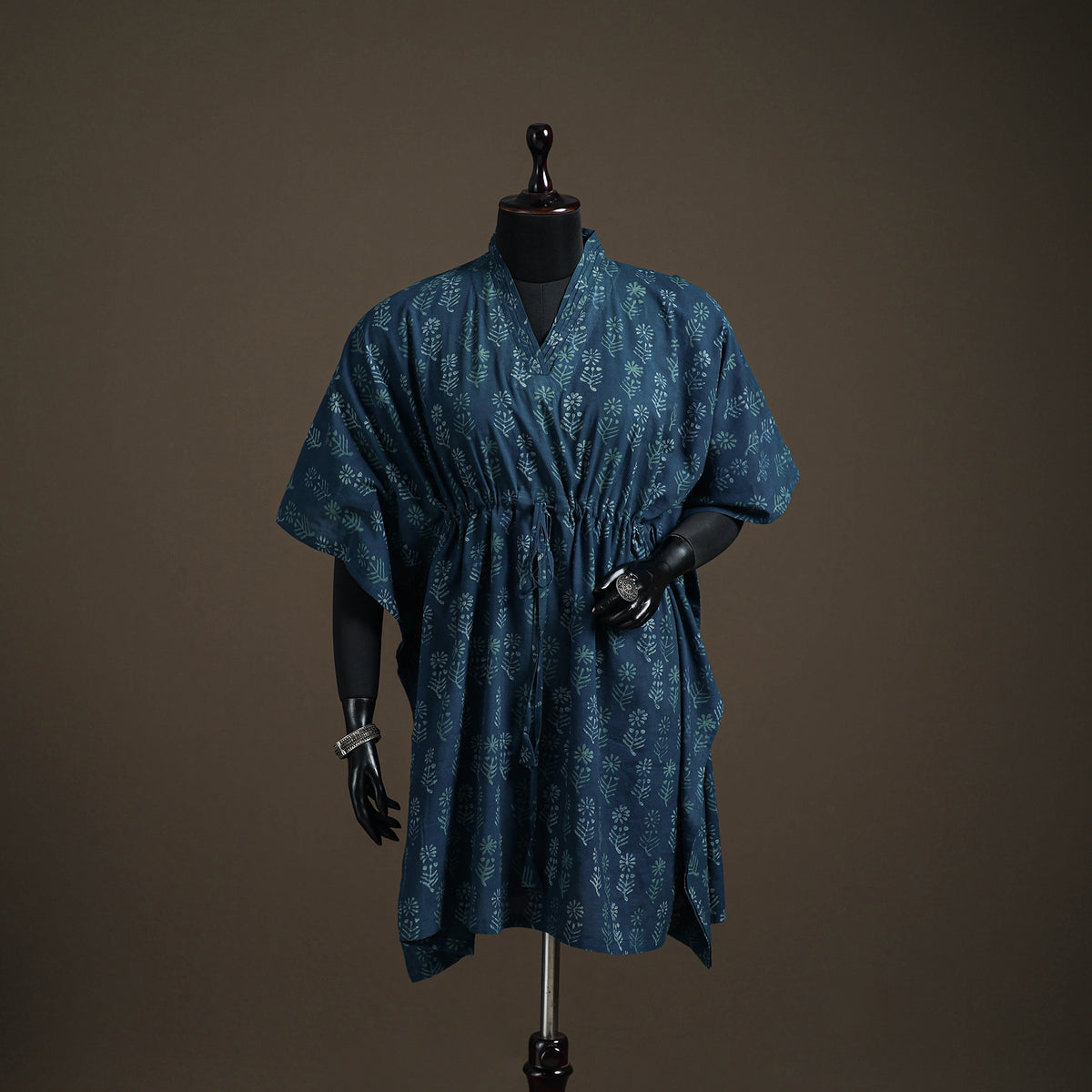 Akola Hand Block Print Natural Dyed Cotton Kaftan (Medium) 178