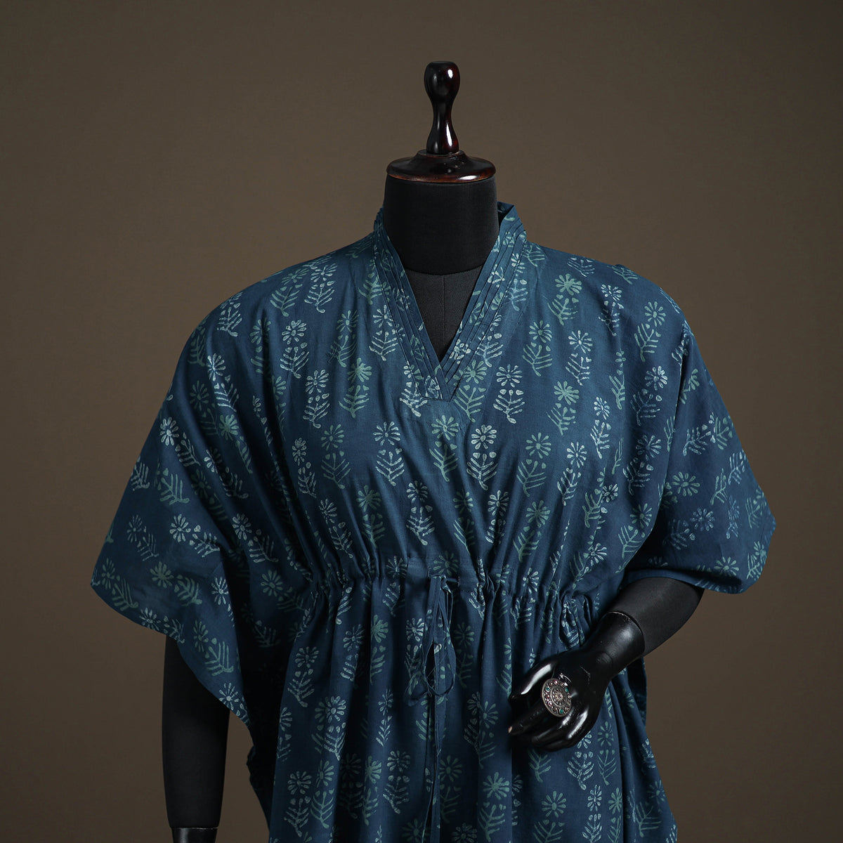 Akola Hand Block Print Natural Dyed Cotton Kaftan (Medium) 178