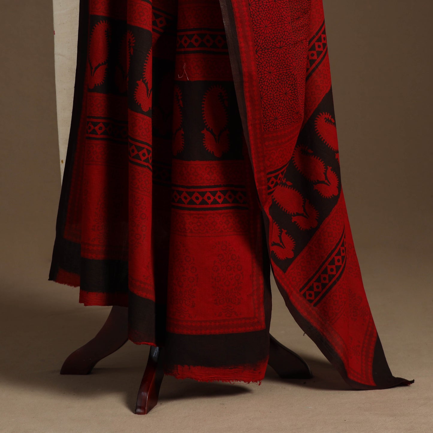 Red Natural Dyed Cotton Block Print Bagh Dupatta