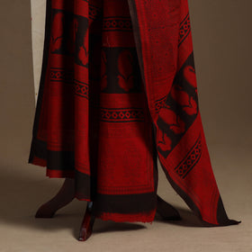 Red Natural Dyed Cotton Block Print Bagh Dupatta
