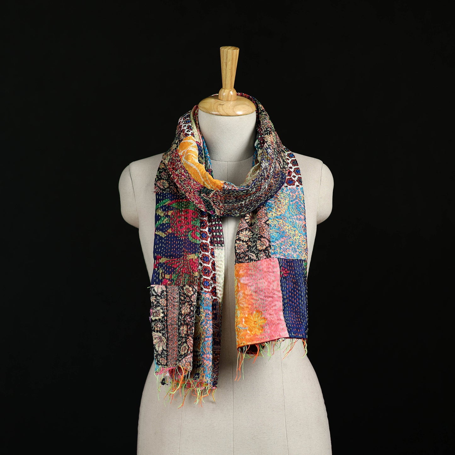 Bengal Kantha Handwork Patchwork Reversible Silk Stole 198