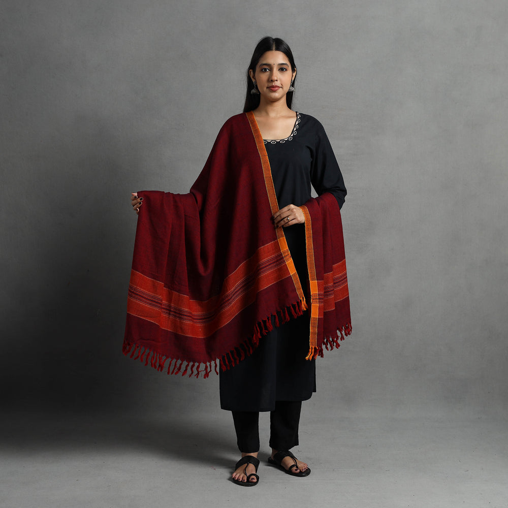 Maroon - Kumaun Handwoven Pure Merino Wool Shawl for Women 67