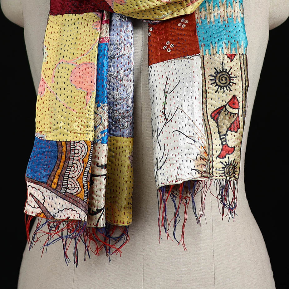 Bengal Kantha Handwork Patchwork Reversible Silk Stole 200