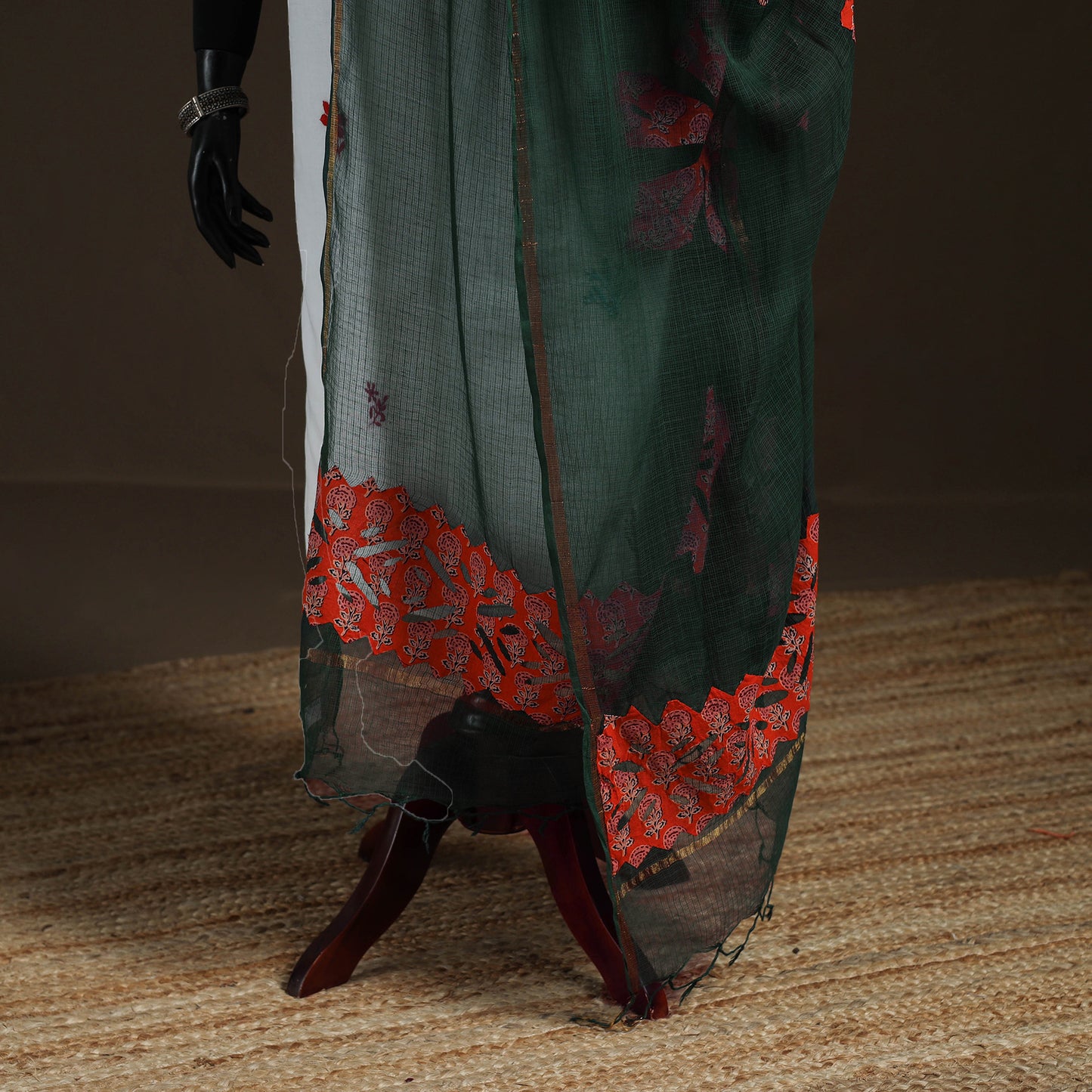 Kota Doria Cotton Barmer Applique Work Dupatta with Zari Border 07