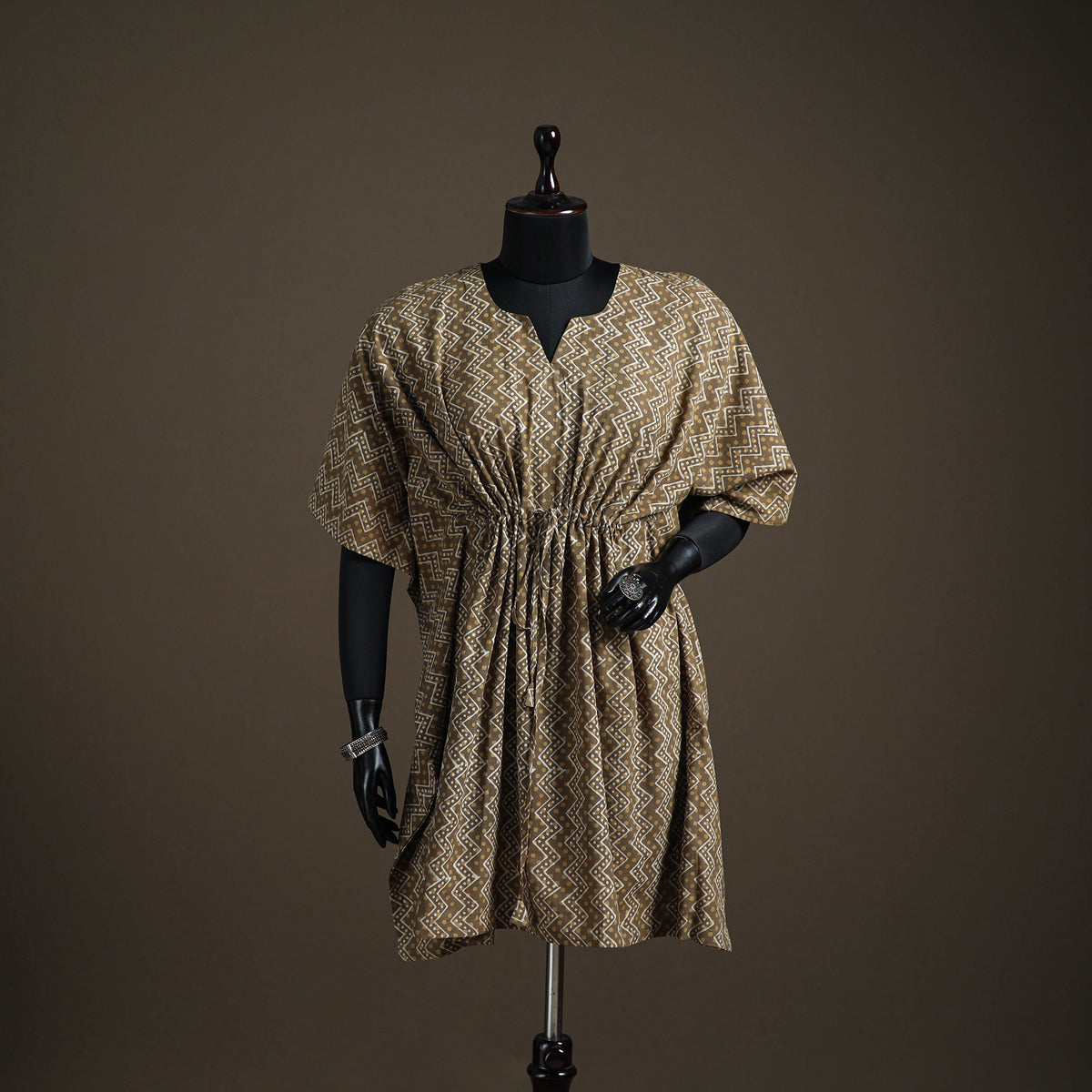 Akola Hand Block Print Natural Dyed Cotton Kaftan (Medium) 179