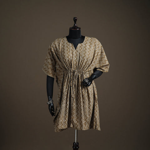 Akola hand block print natural dyed cotton kaftan (medium)