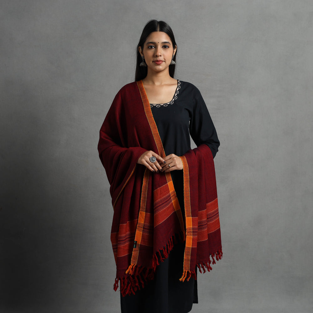 Maroon - Kumaun Handwoven Pure Merino Wool Shawl for Women 67