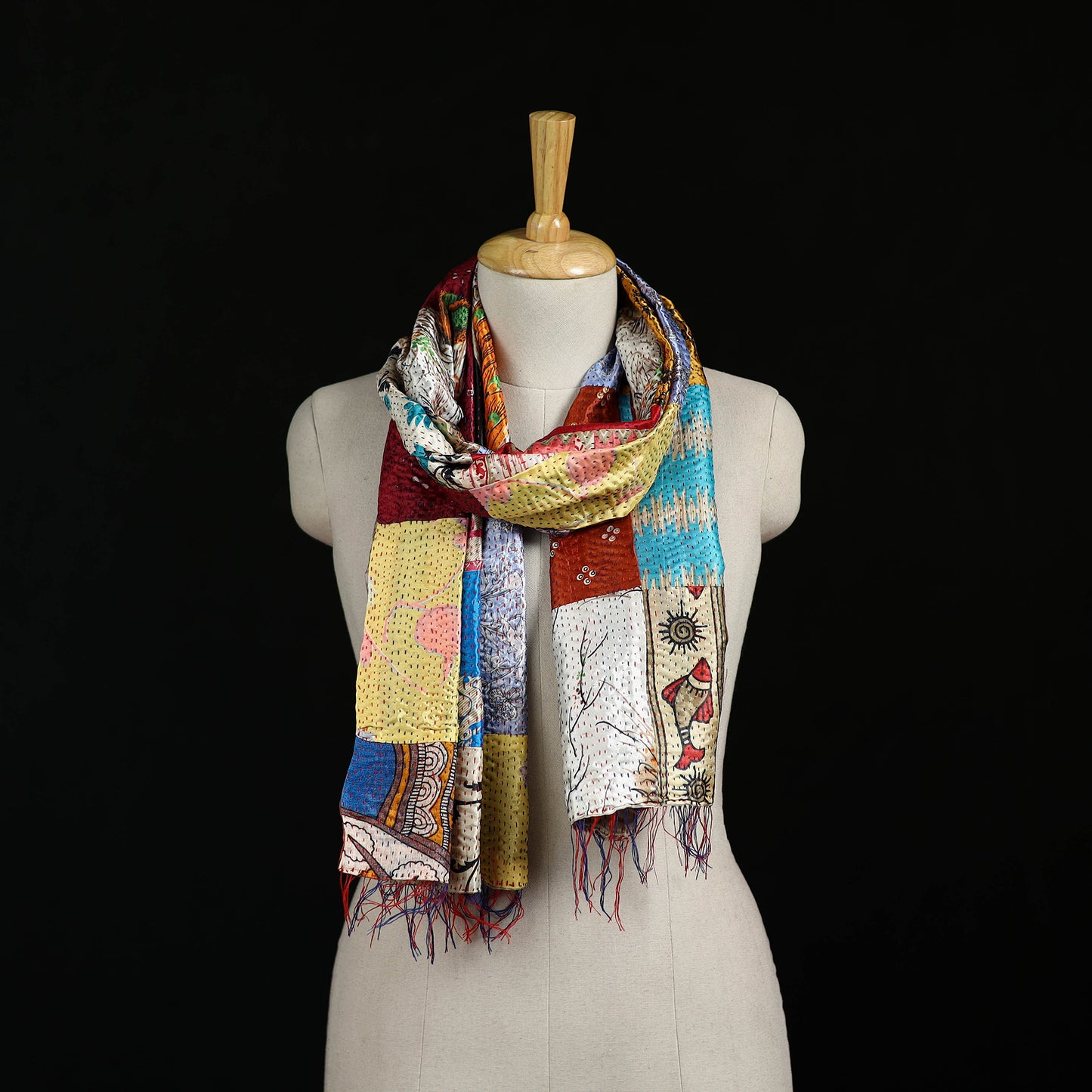 Bengal Kantha Handwork Patchwork Reversible Silk Stole 200