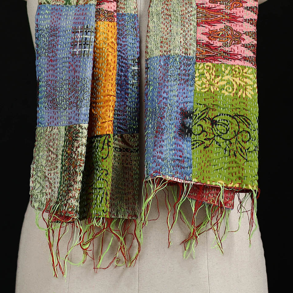 Bengal Kantha Handwork Patchwork Reversible Silk Stole 201