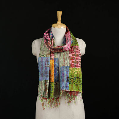 Bengal Kantha Handwork Patchwork Reversible Silk Stole 201