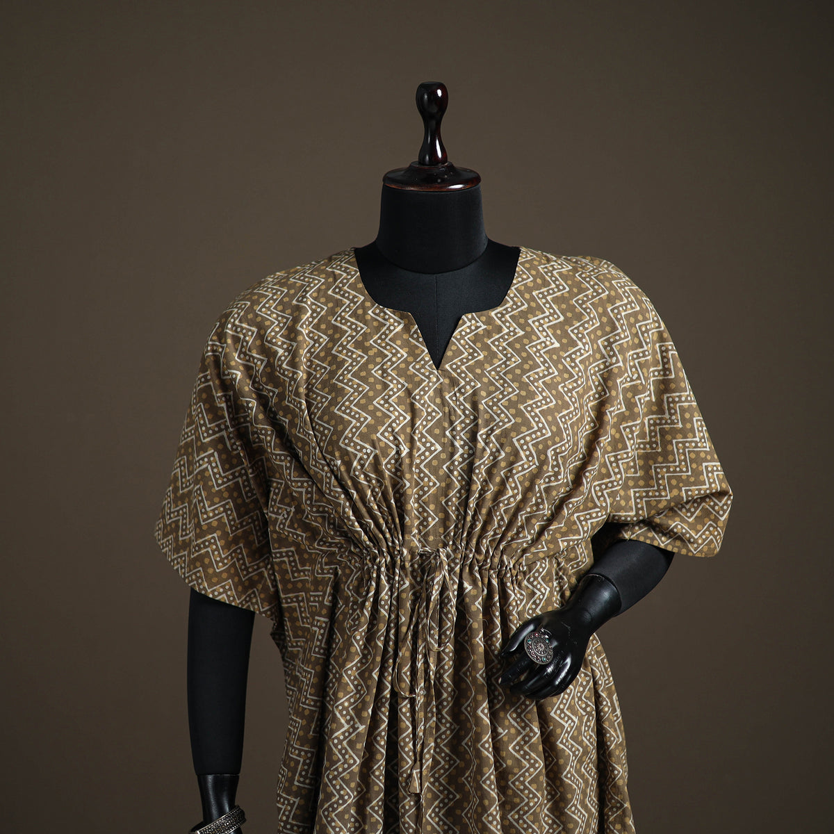 Akola Hand Block Print Natural Dyed Cotton Kaftan (Medium) 179