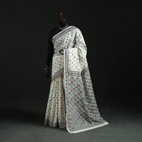 Bengal Kantha Hand Embroidery Silk Cotton Chapa Work Saree 91