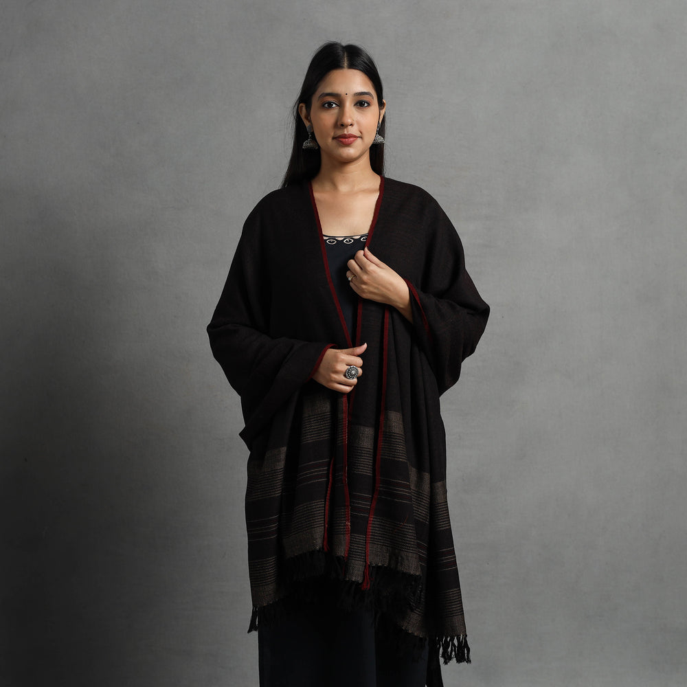 Black - Kumaun Handwoven Pure Merino Wool Shawl for Women 68