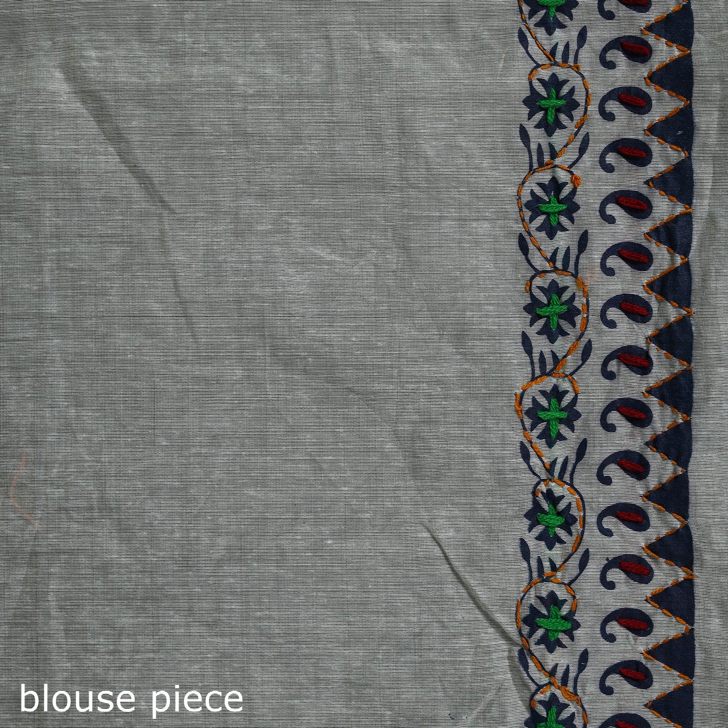 Gray - Bengal Kantha Hand Embroidery Silk Cotton Chapa Work Saree 91