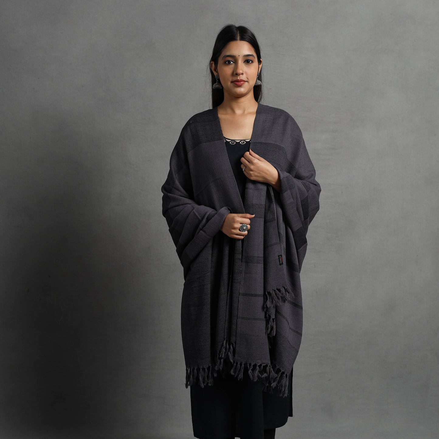 Grey - Kumaun Handwoven Pure Merino Wool Shawl for Women 69