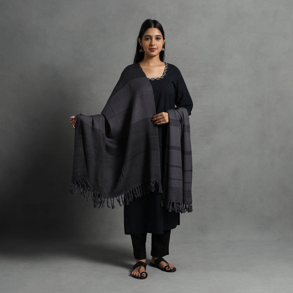 Grey - Kumaun Handwoven Pure Merino Wool Shawl for Women 69