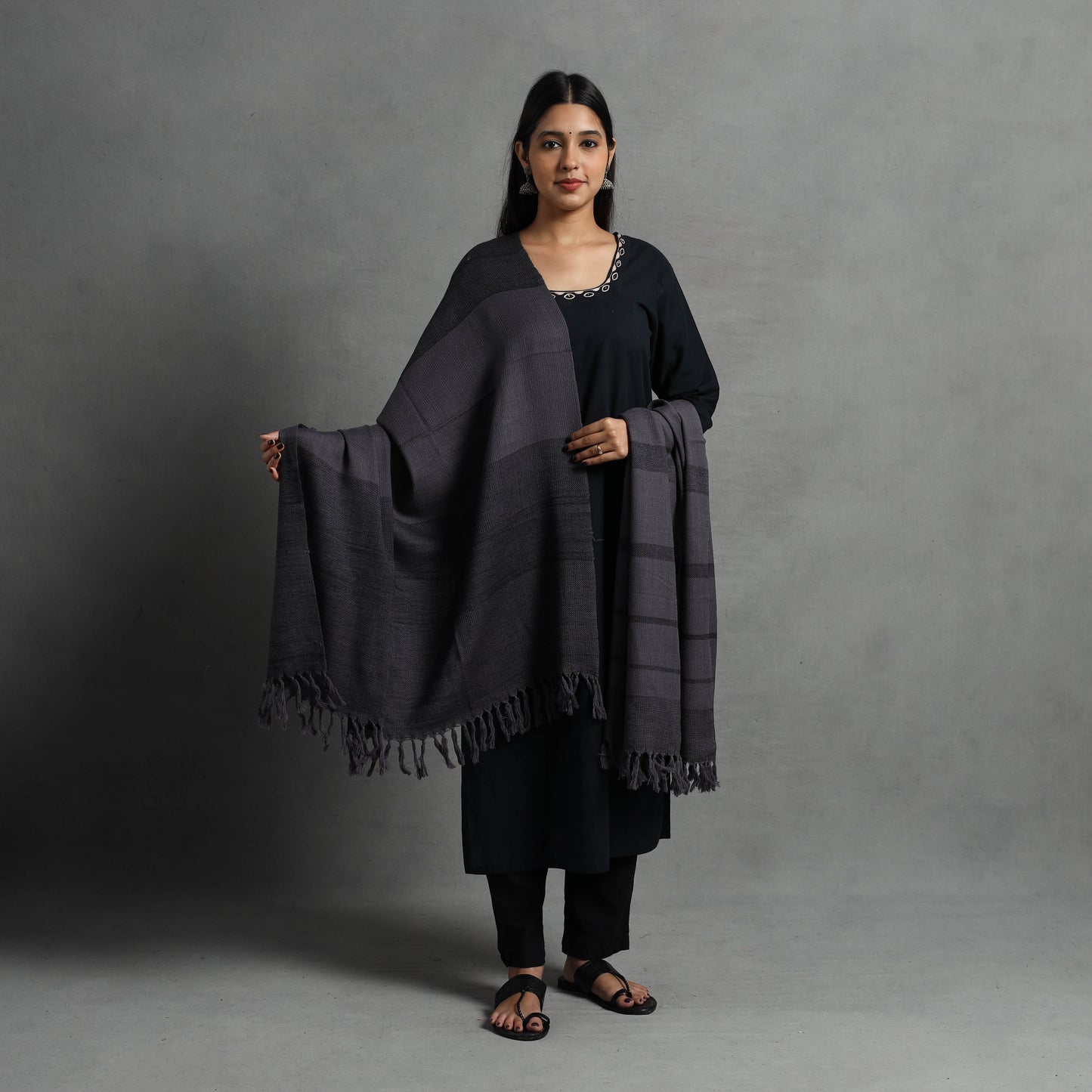 Grey - Kumaun Handwoven Pure Merino Wool Shawl for Women 69