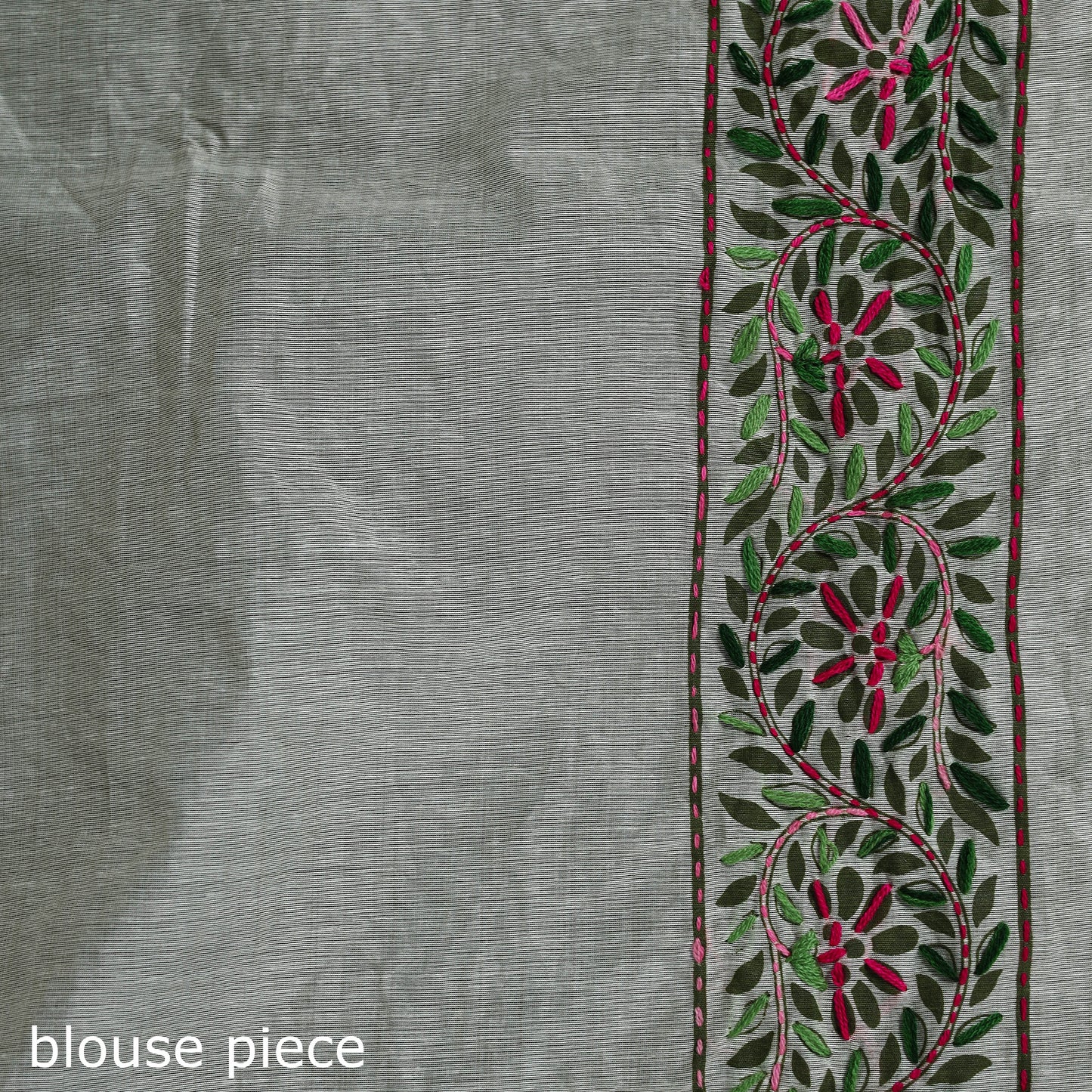 White - Bengal Kantha Hand Embroidery Silk Cotton Chapa Work Saree 92