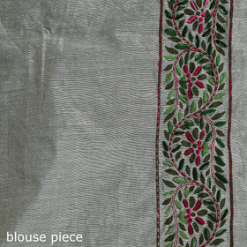 White - Bengal Kantha Hand Embroidery Silk Cotton Chapa Work Saree 92