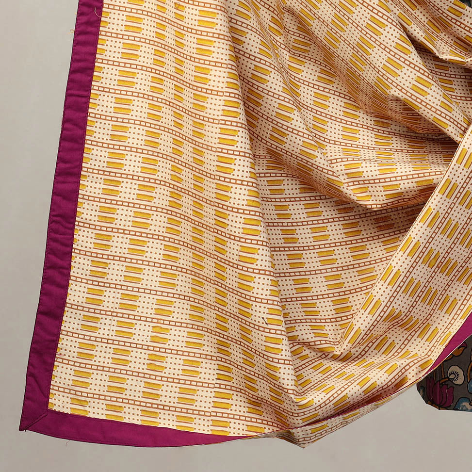 Grey - 3pc Cotton Kalamkari Print Kurta with Plain Dupatta 09