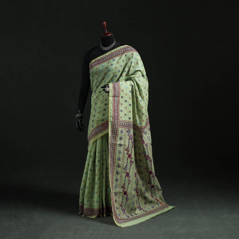 Bengal Kantha Hand Embroidery Silk Cotton Chapa Work Saree 93