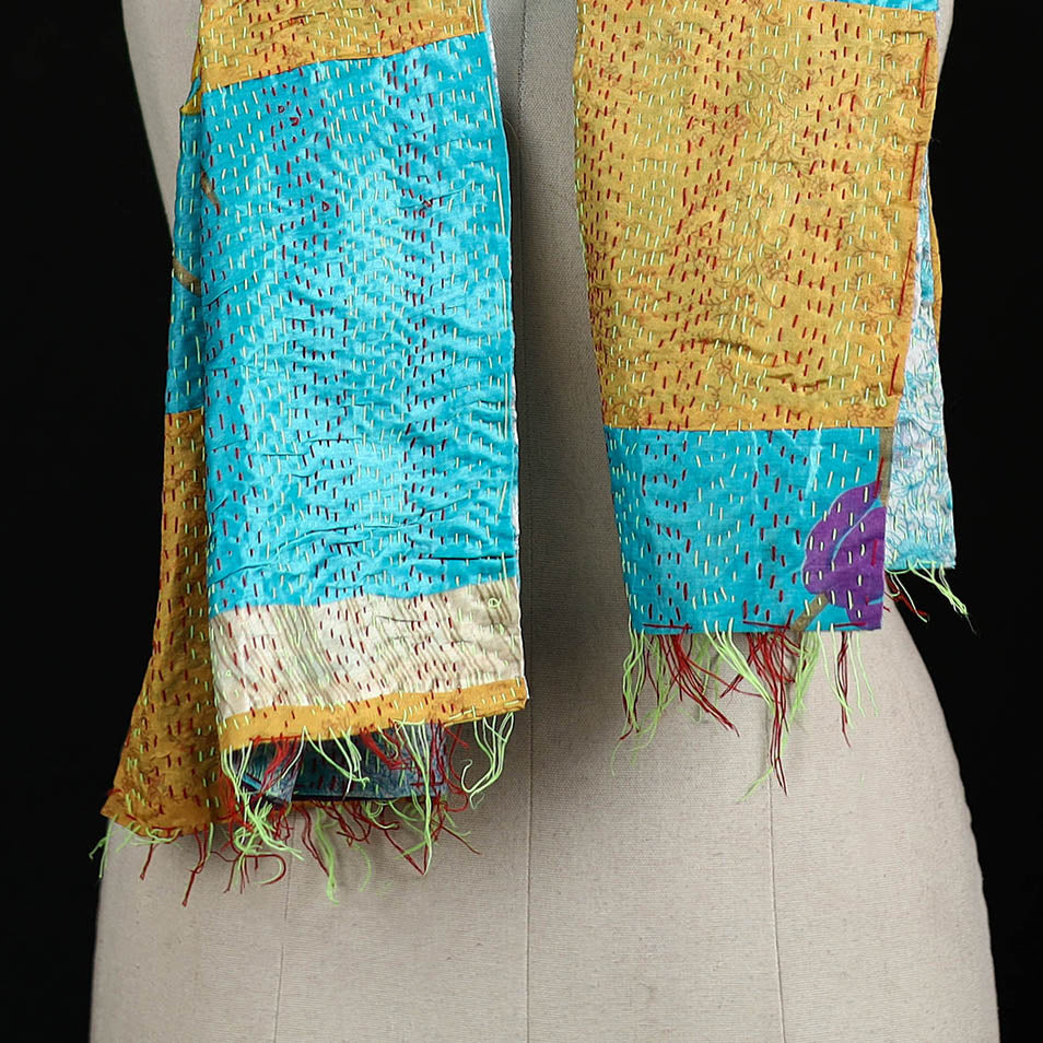 Bengal Kantha Handwork Patchwork Reversible Silk Stole 206