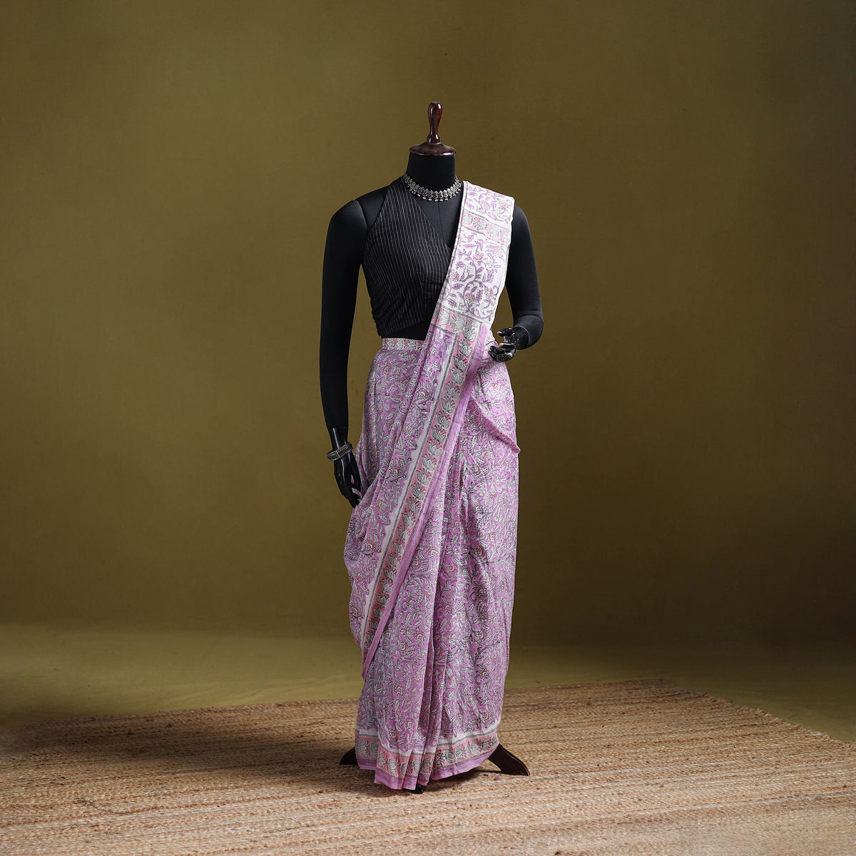 Sanganeri Hand Block Print Pure Mul Cotton Ready To Wear Saree 57