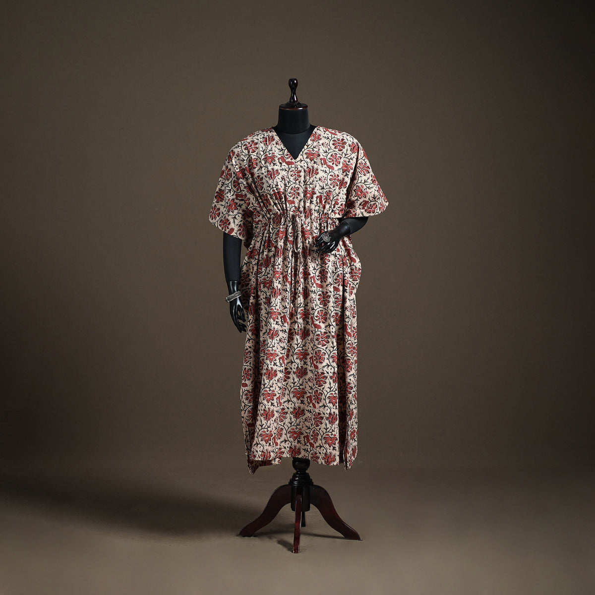 Kalamkari Hand Block Print Natural Dyed Cotton Long Kaftan 182