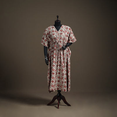 Kalamkari Hand Block Print Natural Dyed Cotton Long Kaftan 182