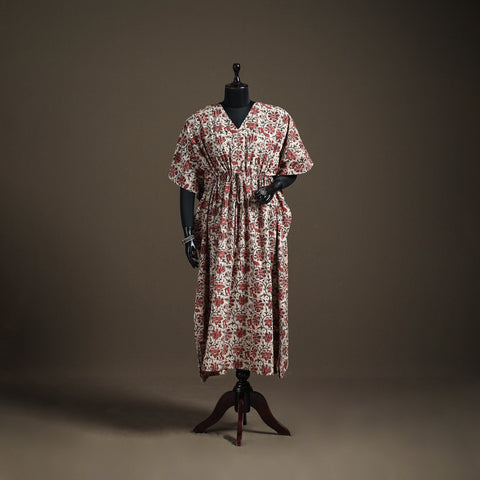 Kalamkari hand block print natural dyed cotton long kaftan