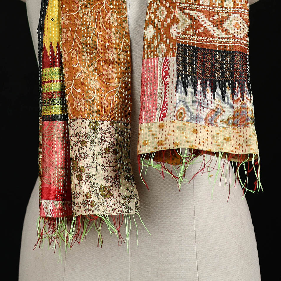 Bengal Kantha Handwork Patchwork Reversible Silk Stole 208