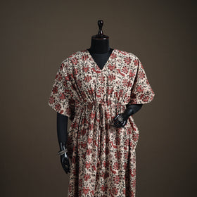 Kalamkari Hand Block Print Natural Dyed Cotton Long Kaftan 182