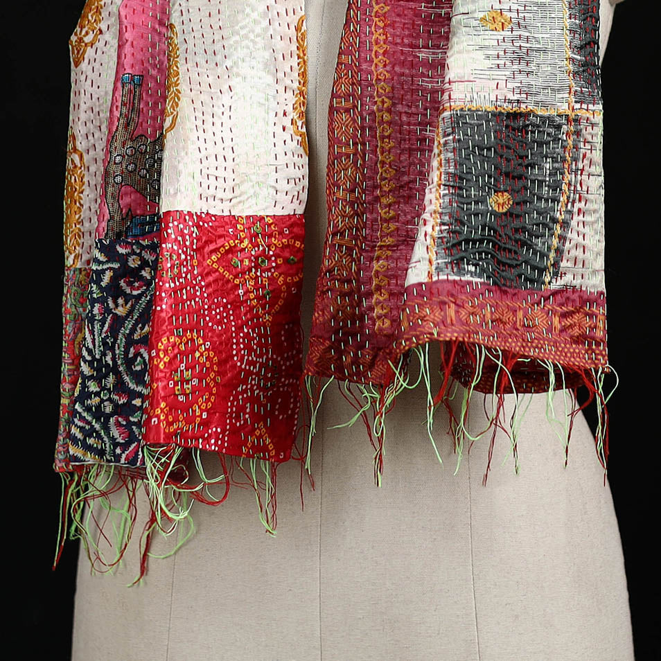 Bengal Kantha Handwork Patchwork Reversible Silk Stole 210