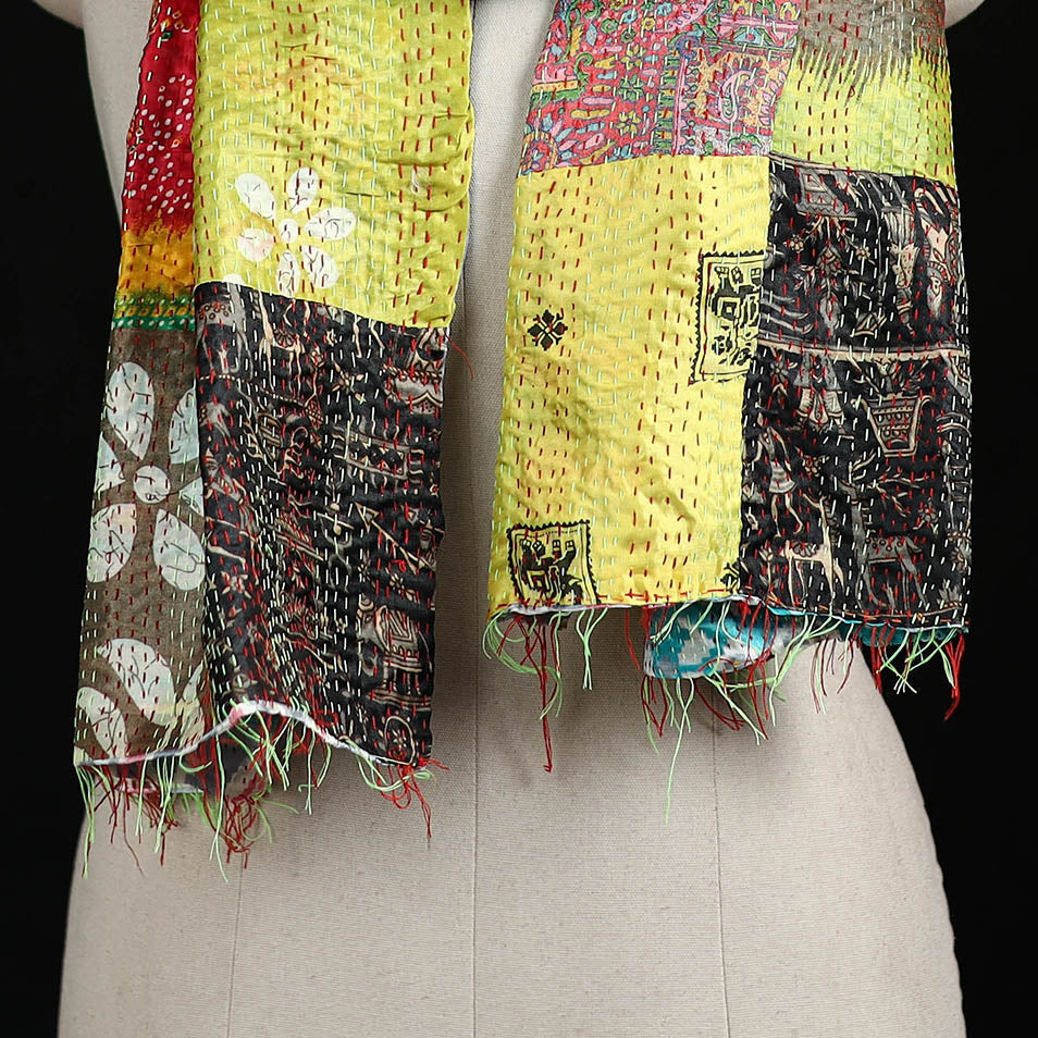 Bengal Kantha Handwork Patchwork Reversible Silk Stole 211
