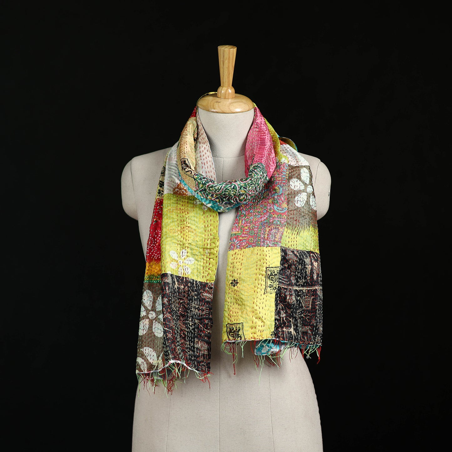 Bengal Kantha Handwork Patchwork Reversible Silk Stole 211