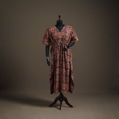 Kalamkari Hand Block Print Natural Dyed Cotton Long Kaftan 183